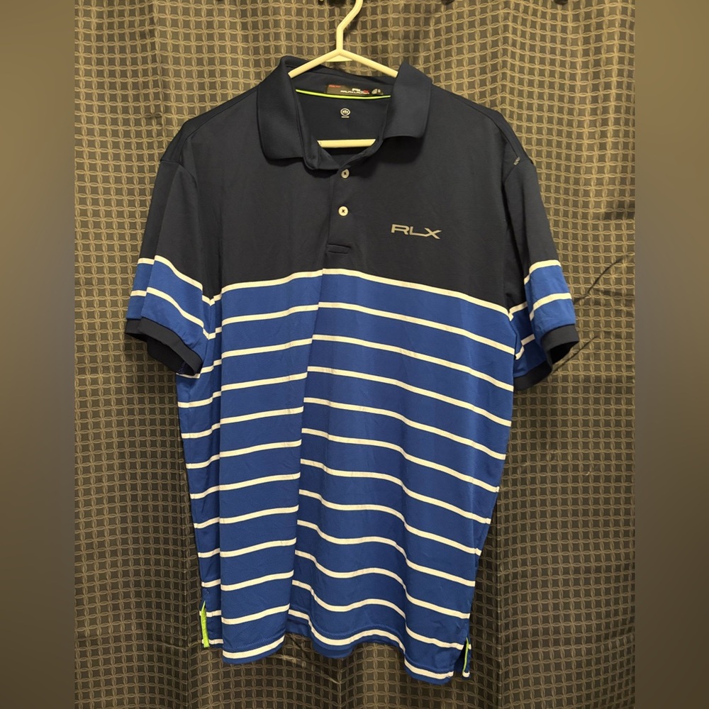RLX Ralph Lauren Polo Shirt Mens Size XL Short Sleeve Golf Stretch Blue Striped